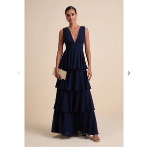 Lulus Amazing Evening Navy Blue Tiered Maxi Dress - Size 1X